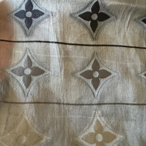 Louis Vuitton Silver Grey Silk Organza Pattern Long Scarf. - Picture 2 of 8
